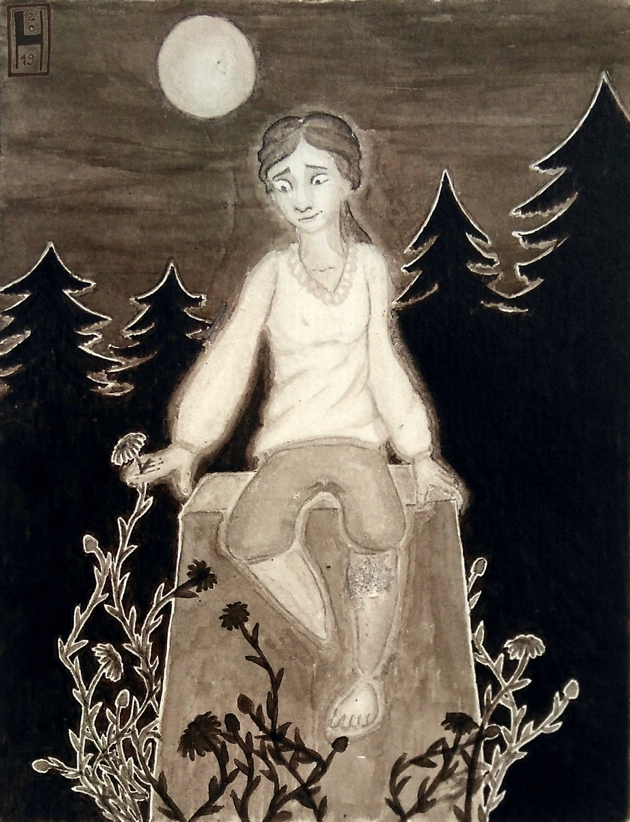 a human ghost sitting on a gravestone illuminated by the moon, titled ghost, drawn with ink